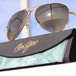 **NEW** Maui Jim "MAVERICKS" 264-16 Gloss Gold Frames /Bronze Lenses {TITANIUM!}